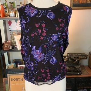 Cute Embroidered Black and Purple Floral Blouse size XXL